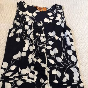 Black and White Blouse Tank Top Leaf Print